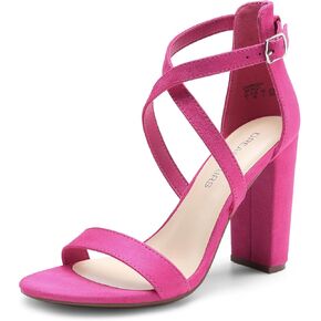 DREAM PAIRS 4 inch High Heels for Women Chunky Block Cross Strap Open Toe Dress Sandals for Wedding Bridal Evening Homecoming Prom