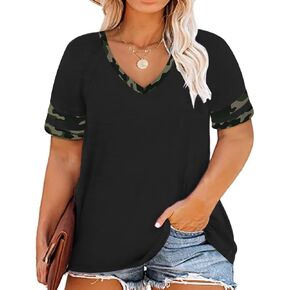 RITERA Plus Size Tops for Women Short Sleeve T Shirt Casual Summer V Neck Tunics Tees XL-6XL