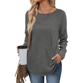 POPYOUNG Womens Fall Winter Casual Shirts Long Sleeve Side Split Pullover Tunic Tops for Leggings Loose Blouse