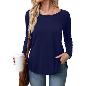 POPYOUNG Womens Fall Winter Casual Shirts Long Sleeve Side Split Pullover Tunic Tops for Leggings Loose Blouse in Kuwait