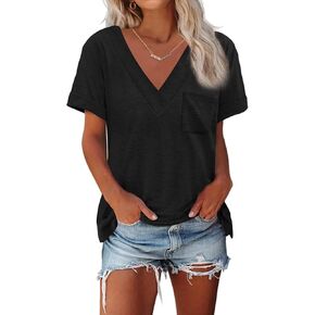 Womens T Shirts V Neck Short Sleeve Tops Casual Basic Cute Tee Lightweight Loose Fit Blouse 2025 Summer Trendy Outfits