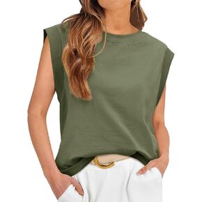 Tankaneo Womens Summer Tops Crew Neck Cap Sleeve Tank Top Casual Loose Fit Basic Tee Shirts