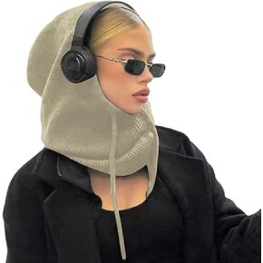 Winter Balaclava Hats for Women Men Unisex Knitted Hooded Scarf Hat Outdoor Neck Warmer Drawstring One-Piece Beanie Cap