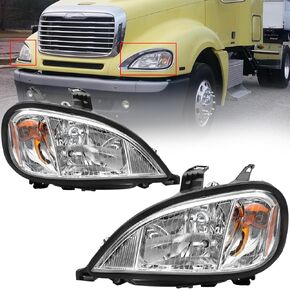 Headlights Assembly Fit For 2004-2017 Freightliner Columbia, Chrome Housing And Amber Reflector Headlamps,Left and Right Pair Set (Chrome)