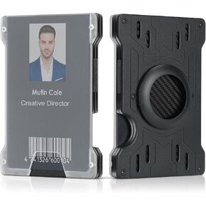 AUAUY Wallet for Men, Metal Money Wallet, Carbon Fiber Wallet, RFID Blocking Aluminum Slim Cash Credit Card Holder Holds up 15 Cards with Cash Clip, Slim Wallet for Men Fathers Boyfriends
