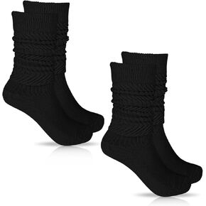 Lusofie 2 Pairs Slouch Socks for Woman Soft Cotton Crew Scrunch Socks Extra Long Thigh High Boot Socks Black