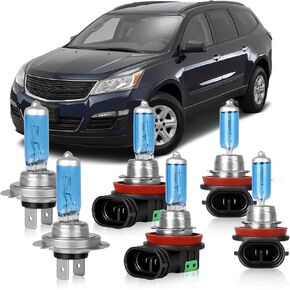 OQSNCV Fit for Chevy Traverse 2013 2014 2015 2016 2017 2018 Halogen Headlight Bulbs, H7 High Beam+ H11 Low Beam+ H11 Fog Light Headlamp Replacement Bulbs Kit 100W 4200K, Pack of 6