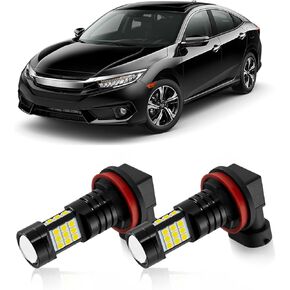H11 H8 LED Fog Lights Bulb 6000K Xenon White 2400 Lumens Per Pair Compatible with 2006 2007 2008 2009 2010 2011 2012 2013 2014 2015 2016 2017 2018 2019 2020 Honda Civic, Pack of 2