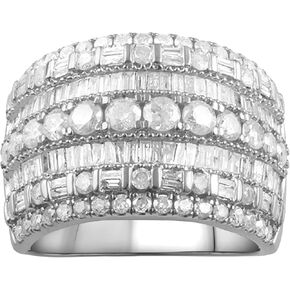 2.00 Carat Prong Set Baguette & Round Cut Multi Row Natural Diamond Wedding Band (J-K, I2-I3) in Sterling Silver | Fine Jewelry for Women | Gift Box Included