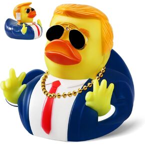 Large Donald Trump Rubber Duck, 3.5 inch Trump Duck for Jeep Ducking with Sunglasses and Necklace, Jeep Duck Bath Toy for Trump Election, Trump 2024 Gifts for Kids Adults Car Dashboard Decorations