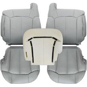 Priprilod 922/122 Gray Driver & Passenger Bottom & Top Lean Back Replacement Seat Cover & Driver Foam Cushion Fit for Chevy Silverado GMC Sierra Tahoe Suburban Avalanche Yukon XL 1999 2000 2001 2002