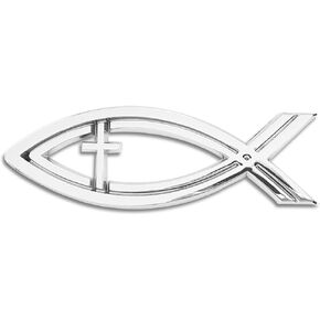 Jesus Fish Christian Car Decals Christian Fish Cross Car Emblem Jesus Fish Car Stickers Plastic Chrome Sliver Symbol Fish Emblem for Car Truck Badge Bumper Stickers (New Cross)
