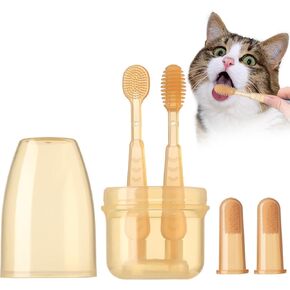 Silicone Soft Cat Dog Toothbrush for Small Breed, Small Tiny Mini Cat Dog Tooth Brushing Kit with Finger Toothbrush & Storage Box, Pet Teeth Cleaning Brush for Puppy Doggie Kitten Canine Dental Care