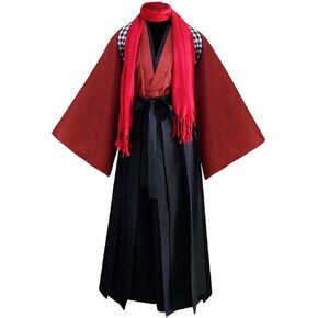 Unisex Japanese Traditional Samurai Kimono Warrior Kendo Aikido Hapkido Martial Arts Sportswear Hakama Uniform Set Outfit (L, 01-Red)