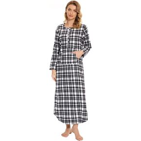 Zerbala Long Flannel Nightgown for Women Long Sleeve Plus Size