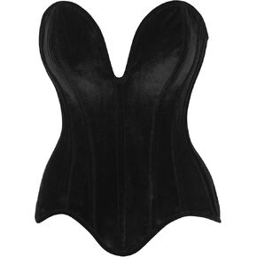 Daisy corsets Womens Top Drawer Steel Boned Black Velvet Plunge Neckline Overbust Corset