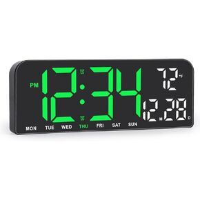 Poeroa Digital Large Display Alarm Clock - LED Desk Clock with Date Week Temp, Auto Brightness Dimmer Wall Mount Electronic Clock for Living Room Modern Decor
