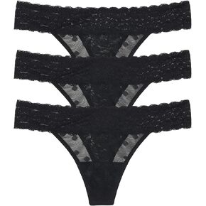 Skarlett Blue Dare Women's Low Rise Comfortable Thong with Stretchy Dot Lace and Floral Trim Waistband 3 Pack
