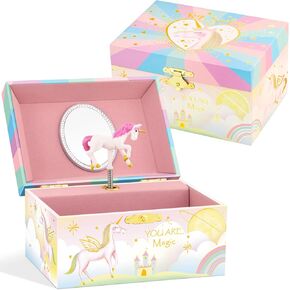 A&A Music Jewelry Box for Girls with Mirror Paired with Cute Mermaid Theme Rotating Playback the Tune for Beautiful Dream Light Purple