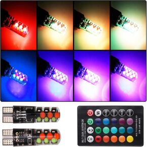 Car T10 RGB LED Bulb Width Light with Remote Control, 2pcs Multi Mode Auto Replacement Strobe Light, COB Wedge for Interior Map Dome Door License Plate Light Reading Trunk Lights