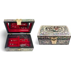 Unique Mother of Pearl Wooden Jewelry Box for Women, Handcrafted Decorative Storage with Mirror, a Gift for Special Day