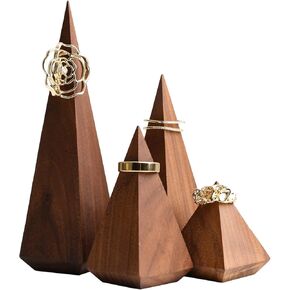 GemeShou 4pcs Beige Jewelry Ring Display stands for selling, Wood Ring cone holders, Retail jewelry Ring Storage Organizer, Perfect online Business Room Decoration【Maple Wood Pyramid 4 pcs】