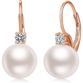 Pearl Dangle Drop Earrings for Women 925 Sterling Silver Pearl Leverback Earrings Cubic Zirconia Pearl Dangling Earrings 10MM