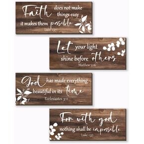 FENCORDAR 4 Pieces Brown Wall Decor Bible Verses Decor Wooden Brown Bathroom Decor Farmhouse Office Christian Wall Decor Religious Art for Women Office Home Bedroom Living Room Decor(Brown 10x4)