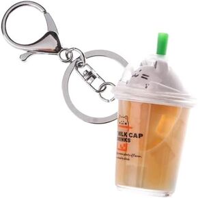 tenghong2021 Key Chain Christmas Gift Cute Cat Cup Acrylic Fruit Milk Tea Kitty Bubble Key Ring Jewelry Fashion Accessories