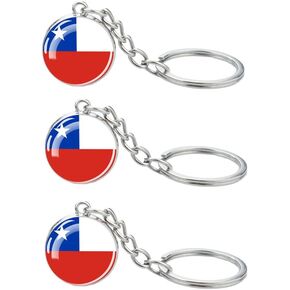 3 Pcs Chile Flag Key Chain,Cool Keychain for Car Keys, Stainless Steel Keyrings & Keychains,Used for Home Decoration, Jewelry Hanging Decorations.