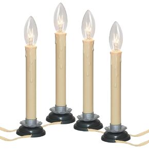 Electric Window Candle Lamp with Black Plum Iron Base,C26 /C7 Clear Lights Bulb, 4-Pack
