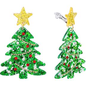 Clip on Earrings Christmas Tree Shape Earrings for Women Holiday Earrings Tree Star Earrings Drop Dangle Earring Statement Party Jewelry