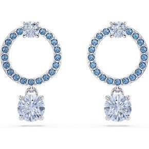 Swarovski Attract drop earrings, Round cut, Blue, Rhodium Finish