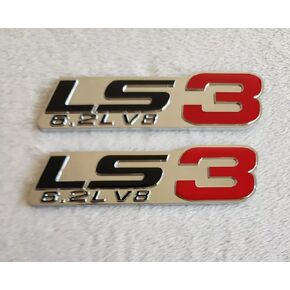 Pair Set LS3 6.2L V8 Engine Badge 3D Emblem Nameplate Sticker (Silver Blue)