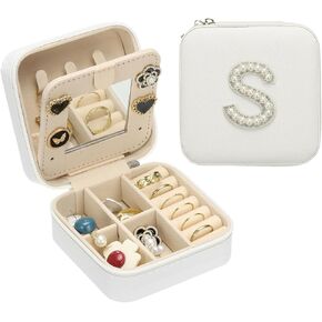 PATIKIL Travel Jewelry Case, E Initial Small Travel Jewelry Box Organizer Rings Earrings Storage Case Personalized Gifts for Women Girls Birthday Christmas Bridesmaid Gifts, White