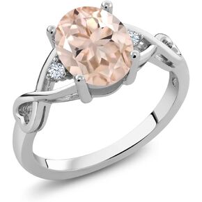 Gem Stone King 1.65 Cttw Peach Morganite and White Topaz Engagement Ring For Women | 925 Sterling Silver | Oval 9X7MM | Gemstone Birthstone | Available In Size 5, 6, 7, 8, 9