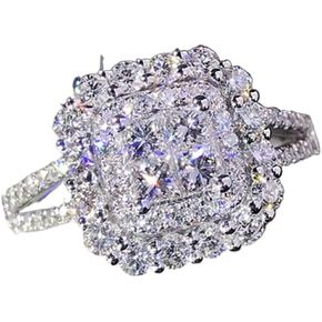 925 Sterling Silver Classic Multi-Level Women's Style Micro-Inlaid Zircon Ring Zircon Ring Women's Jewelry Found Earrings (US Code 8)