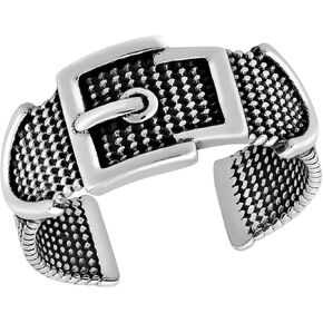 AeraVida Fashionable Modern Adjustable Belt Buckle .925 Sterling Silver Ring