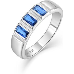 STARCHENIE Solid 925 Sterling Silver Ring for Men 6.5 mm Wedding Band Created Sapphire High Polished Ring Size 8-12