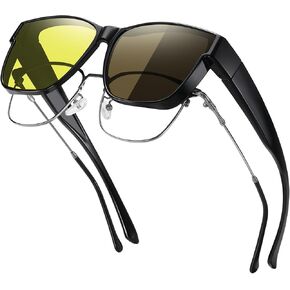 Over Glass Sunglasses for Men Women,Lightweight Square Polarized Sunglasses Wear Over Glasses,UV Protection