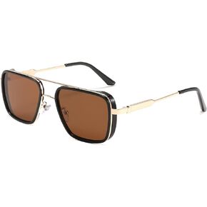 FEISEDY Sunglasses Men Women Vintage Aviator Square Trendy Metal Steampunk Fishing Driving Sun Glasses B0114
