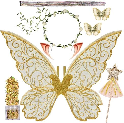 Fairy Wings for Adults and Girls Floral Garland Star Wands Hair Tinsel Elf Ears Fairy Costume Halloween Cosplay 10PCS in Saudi Arabia