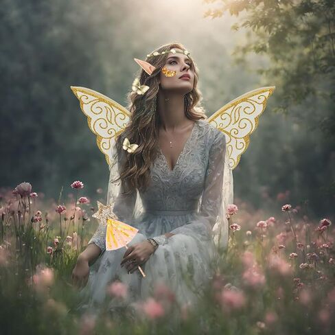 Fairy Wings for Adults and Girls Floral Garland Star Wands Hair Tinsel Elf Ears Fairy Costume Halloween Cosplay 10PCS in Saudi Arabia