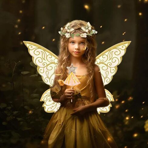 Fairy Wings for Adults and Girls Floral Garland Star Wands Hair Tinsel Elf Ears Fairy Costume Halloween Cosplay 10PCS in Saudi Arabia