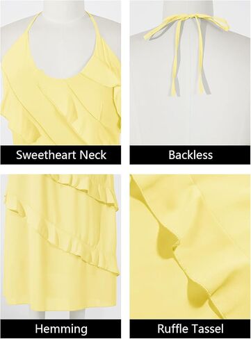 Wenrine Womens Sexy Chiffon Halter Maxi Dress Sleeveless Backless Ruffle Tassel Party Club Dresses in Kuwait
