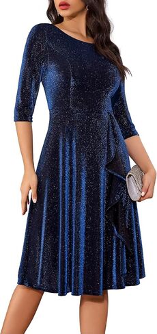 BeryLove Women Glitter Formal Party Dress 3/4 Sleeve Sparkly Cocktail Midi Prom Dress in Saudi Arabia
