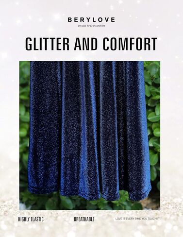 BeryLove Women Glitter Formal Party Dress 3/4 Sleeve Sparkly Cocktail Midi Prom Dress in Saudi Arabia