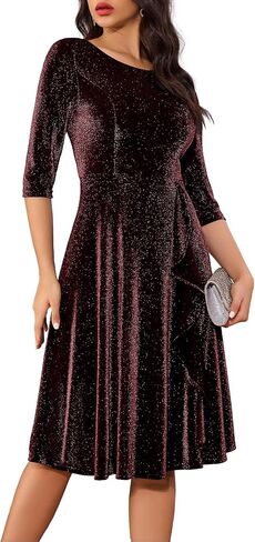 BeryLove Women Glitter Formal Party Dress 3/4 Sleeve Sparkly Cocktail Midi Prom Dress in Saudi Arabia