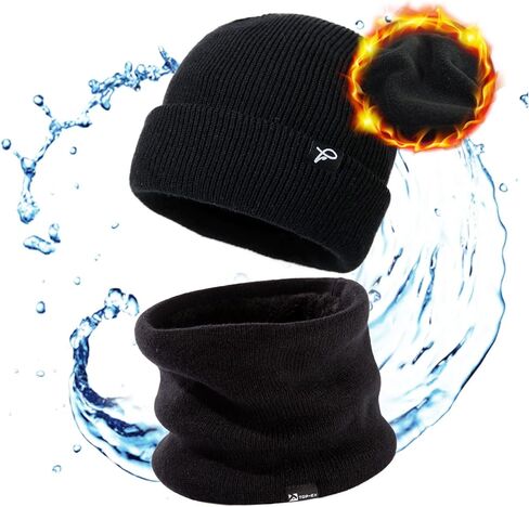 TOP-EX Oversized XL XXL Waterproof Beanies Scarf Set Fleece Lined Neck Protection Mens Womens Gift in Saudi Arabia