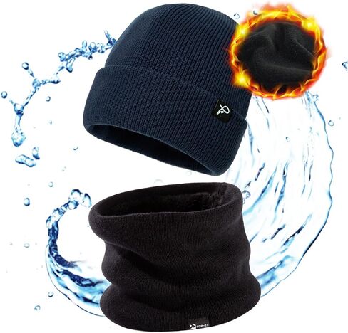 TOP-EX Oversized XL XXL Waterproof Beanies Scarf Set Fleece Lined Neck Protection Mens Womens Gift in Saudi Arabia